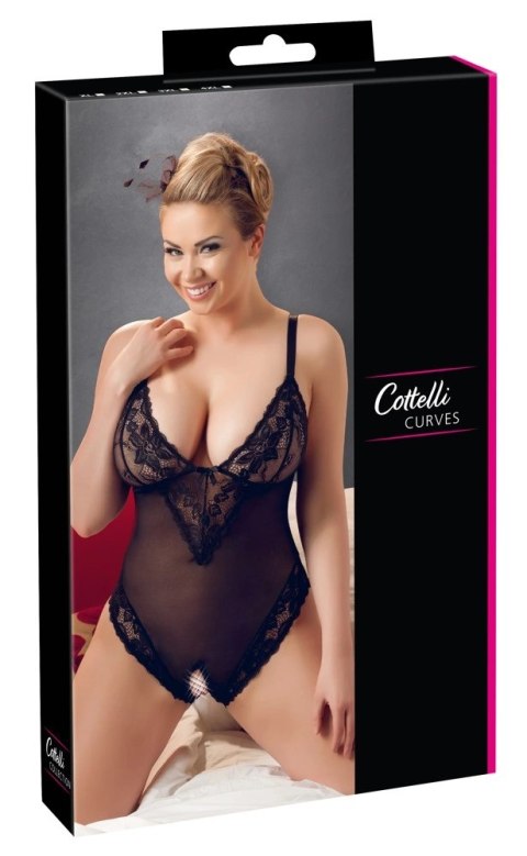 Cottelli CURVES - Seksowne Body Z Delikatną Koronką I Otwartym Kroczem 3XL