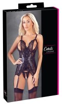 Cottelli LINGERIE - Koronkowa Koszulka Z Otwartymi Miseczkami I Stringi Bez Krocza Czarne XL