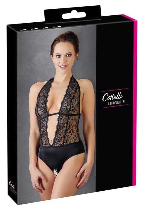 Cottelli LINGERIE - Koronkowe Czarne Body Z Otwartym Kroczem M