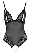 Cottelli LINGERIE - Seksowne Siateczkowe Body Z Delikatną Koronką Bez Krocza XL