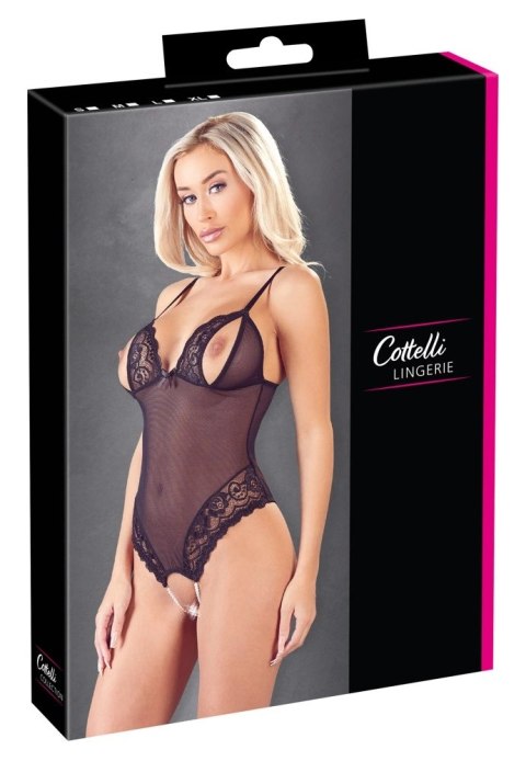 Cottelli LINGERIE - Seksowne Siateczkowe Body Z Delikatną Koronką Bez Krocza M