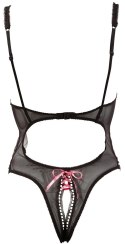 Cottelli LINGERIE - Seksowne Siateczkowe Body Z Otwartym Kroczem I Biustem Czarne 85B/L