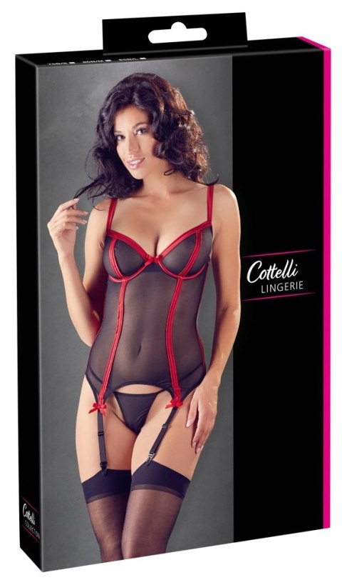 Cottelli LINGERIE - Siateczkowa Koszulka Z Paskami Do Pończoch + Stringi 85B/L