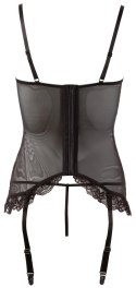 Cottelli LINGERIE - Koronkowa Koszulka Z Paskami Do Pończoch Bez Miseczek + Stringi 80B/M