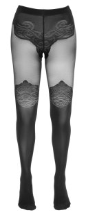 Cottelli LEGWEAR - Czarne Rajstopy Z Eleganckim Wzorem Nad Kolano 1