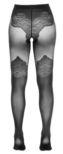 Cottelli LEGWEAR - Czarne Rajstopy Z Eleganckim Wzorem Nad Kolano 2