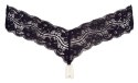 Cottelli LINGERIE - Czarne Koronkowe Stringi Z Naszyjnikiem Z Pereł W Kroku XL