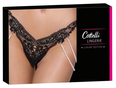 Cottelli LINGERIE - Koronkowe Stringi Z Perłowymi Odpinanymi Łańcuszkami M/L