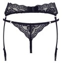 Cottelli LINGERIE - Seksowny Koronkowy Pas Do Pończoch I Stringi Czarne M