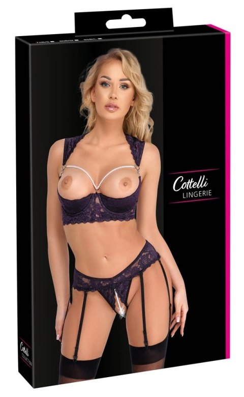 Cottelli LINGERIE - Seksowny 2-Częściowy Komplecik Z Fioletowej Koronki I Białymi Perłami 80B/M