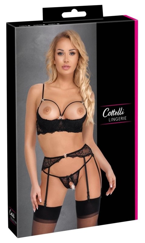 Cottelli LINGERIE - Seksowny Koronkowy 3-Częściowy Zestaw Czarny 75B/S