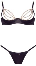 Cottelli LINGERIE - Czarny Seksowny Biustonosz I Stringi Ze Złotymi Łańcuchami 80B/M