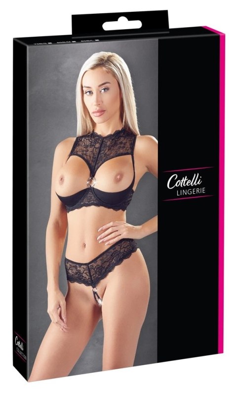 Cottelli LINGERIE - Koronkowy 2-Częściowy Set Biustonosz Bez Miseczek I Wysokie Otwarte Stringi 80B/M