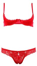 Cottelli LINGERIE - Koronkowy Komplecik Biustonosz Bez Miseczek I Otwarte Stringi Czerwone 75B/S