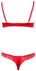 Cottelli LINGERIE - Koronkowy Komplecik Biustonosz Bez Miseczek I Otwarte Stringi Czerwone 80B/M