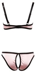 Cottelli LINGERIE - Satynowy Biustonosz Bez Miseczek I Figi Bez Krocza Różowe 85B/L