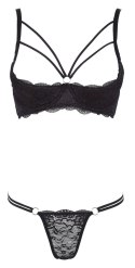 Cottelli LINGERIE - Seksowny Koronkowy Komplecik Stringi I Biustonosz Bez Miseczek Czarny 75B/S