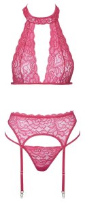 Cottelli LINGERIE - Seksowny Różowy Komplecik Biustonosz Pas I Stringi L/XL