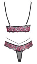 Cottelli LINGERIE - 2-Częściowy Komplecik Z Siateczką I Kwiatową Koronką Czarno-Czerwony S