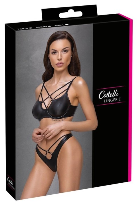 Cottelli LINGERIE - Czarny Matowy 2-Częściowy Set Z Ozdobnymi Paseczkami 75B/S