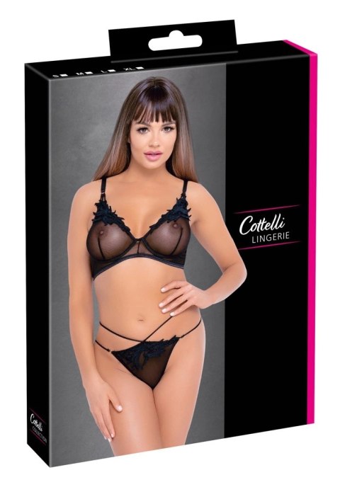 Cottelli LINGERIE - Seksowny Siateczkowy Biustonosz I Stringi Na Cienkich Sznureczkach S