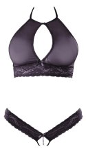 Cottelli LINGERIE - Siateczkowy Biustonosz I Otwarte Stringi Z Delikatną Koronką L/XL