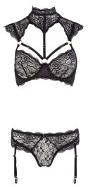 Cottelli LINGERIE - Koronkowy Biustonosz Z Kołnierzem I Stringi Z Paskami Do Pończoch 85C/L