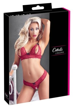 Cottelli LINGERIE - Seksowny Otwarty Biustonosz + Stringi Bez Krocza Czerwone L