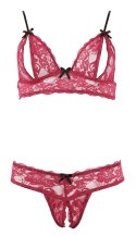 Cottelli LINGERIE - Seksowny Otwarty Biustonosz + Stringi Bez Krocza Czerwone L