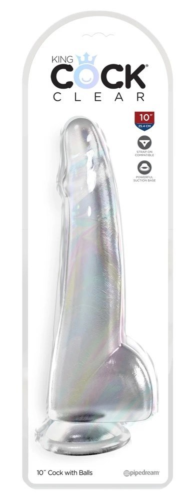 King Cock Clear - Realistyczne Dildo Z Jądrami I Przyssawką Przezroczyste 25 CM