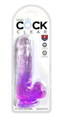 King Cock Clear - Realistyczne Dildo Z Jądrami I Przyssawką Przezroczyste-Fioletowe 15 CM