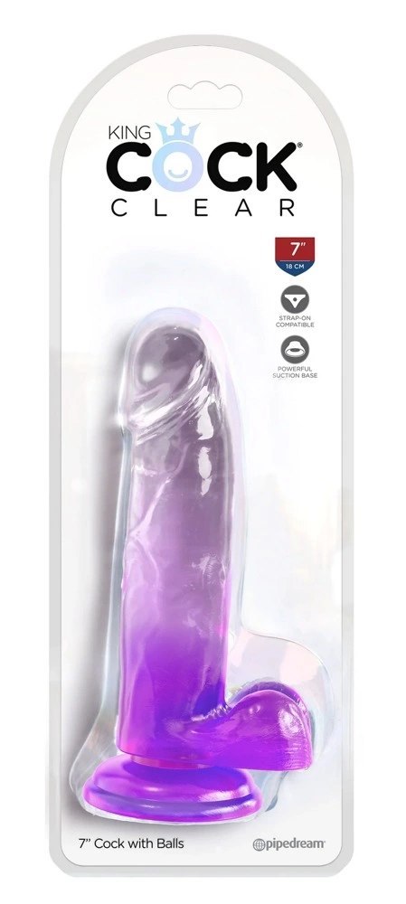 King Cock Clear - Realistyczne Dildo Z Jądrami I Przyssawką Przezroczyste-Fioletowe 18 CM