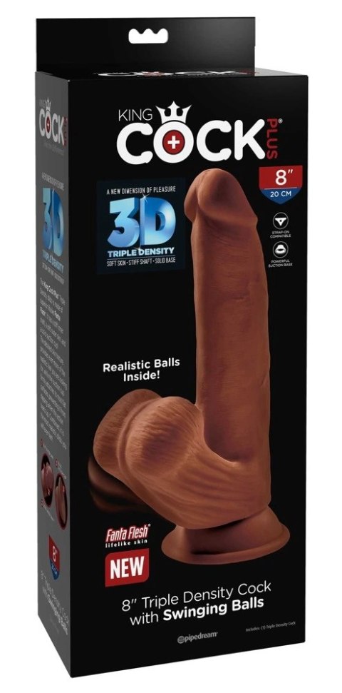 King Cock Plus - Realistyczne Dildo Z Kulkami W Jądrach I Przyssawką 20 CM Ciemny Kolor Skóry