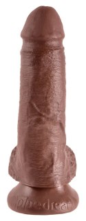 King Cock - Realistyczne Dildo Z Żołędziem Jądrami I Żyłkami 18 CM Brązowy Kolor Skóry