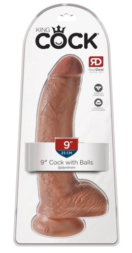 King Cock - Realistyczne Dildo Z Żołędziem Jądrami I Żyłkami 23 CM Ciemny Kolor Skóry