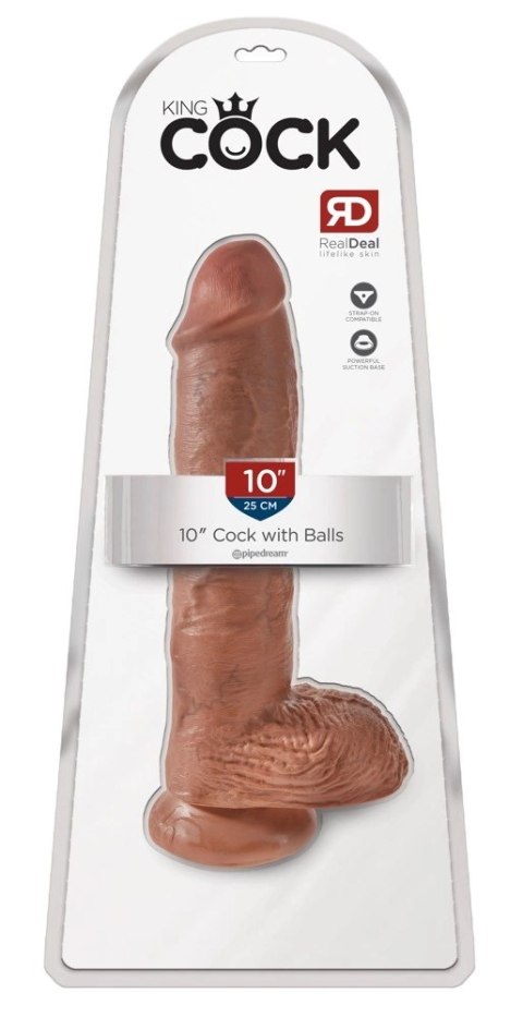 King Cock - Realistyczne Dildo Z Żołędziem Jądrami I Żyłkami 25 CM Ciemny Kolor Skóry