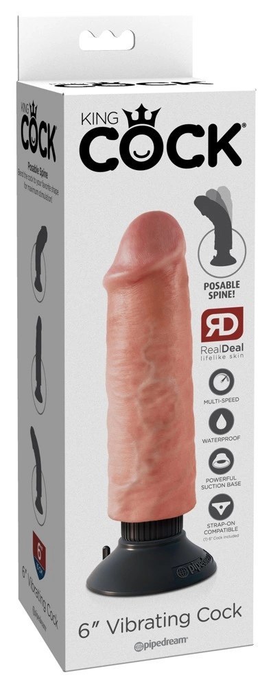 King Cock - Realistyczny Wibrator Jak Naturalny Penis Z Przyssawką 20 CM Jasny Kolor Skóry