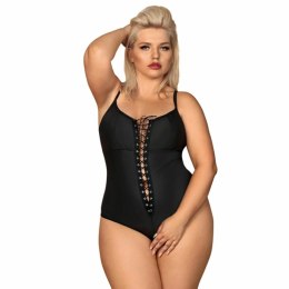 Body z otwartym krokiem - Obsessive Redella Crotchless Teddy Black XXL