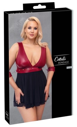 Cottelli Bondage - Seksowna Krótka Babydoll Z Mankietami Czerwono-Czarna 2XL