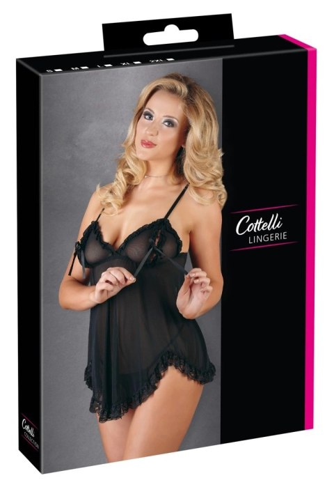 Cottelli LINGERIE - Gorąca Koszulka Nocna Z Siateczki Z Kokardkami + Stringi Czarne 2XL