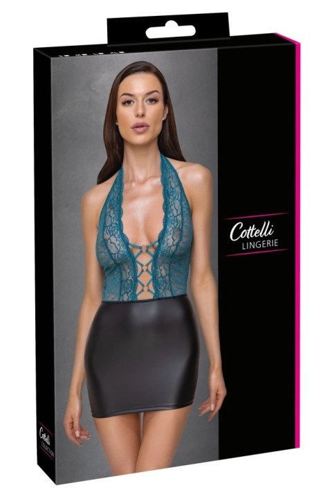 Cottelli LINGERIE - Seksowna Czarna Matowa Spódniczka Z Koronkową Zieloną Górą XL