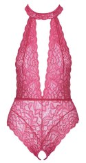 Cottelli LINGERIE - Różowe Koronkowe Body Z Otwartym Kroczem S/M