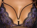 Cottelli LINGERIE - Seksowne Czarne Siateczkowe Body Z Fioletową Koronką M