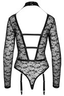 Cottelli LINGERIE - Seksowne Koronkowe Body Z Długim Rękawem Wygląd Uprzęży Czarne XL