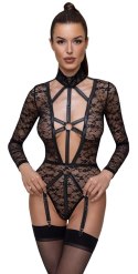 Cottelli LINGERIE - Seksowne Koronkowe Body Z Długim Rękawem Wygląd Uprzęży Czarne M