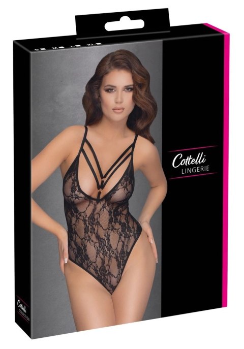 Cottelli LINGERIE - Seksowne Koronkowe Body Z Ozdobnymi Paskami Czarne XL