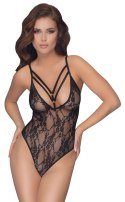 Cottelli LINGERIE - Seksowne Koronkowe Body Z Ozdobnymi Paskami Czarne M