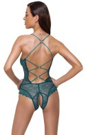 Cottelli LINGERIE - Seksowne Koronkowe Body Z Paseczkami Bez Krocza Zielone XL