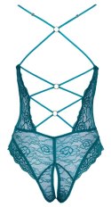 Cottelli LINGERIE - Seksowne Koronkowe Body Z Paseczkami Bez Krocza Zielone XL